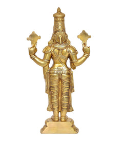 Brass Tirupati Bala Ji idol statue, front view with four arms and ornate waist detailing