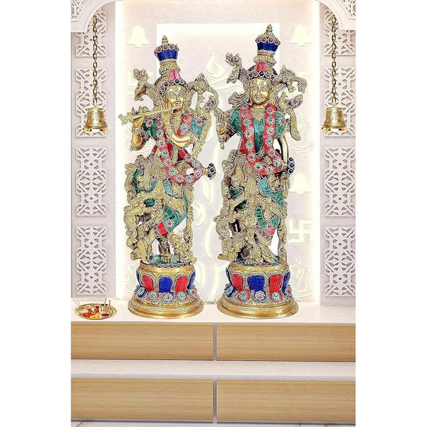 Brass Radha Krishna Pair Statue Idol for Mandir (Heigh : 14 Inches)