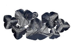 Eisen-Blumen-Wanddeko in Dunkelblau/Silber mit gestreiften 3D-Blüten