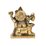 Brass Kal Bhairava idol rear view, headdress and ornament details on pedestal base