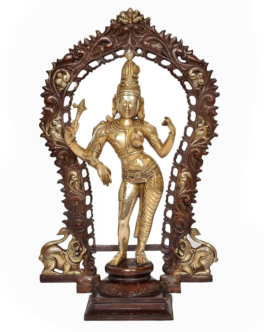 Brass Shiva and Parvati Ardhanrishvara Murti Religious Statue for Home Temple Decor (Height : 18 inch) Craft Detail
