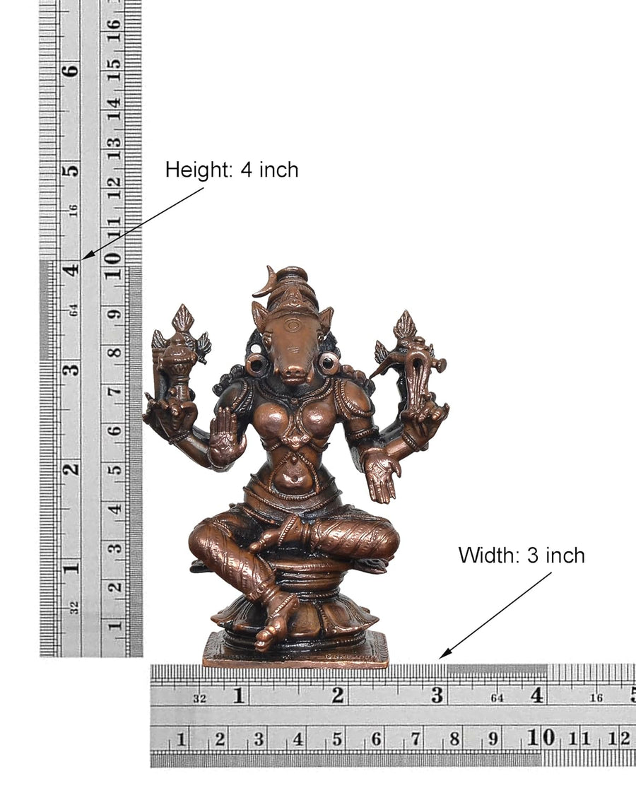 Copper Goddess Varahi Figurine Eight Armed (Height 4 Inch) Craft Detail