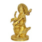 Brass Saraswati Idol On Swan Murti for Temple Home Decor | Height : 9 Inches (Golden)