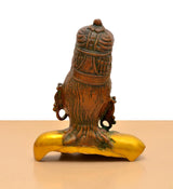 Back view Parvati bust statue, brass detailing on hair, neck, and shoulders