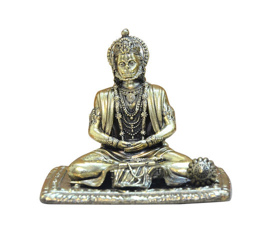 Bronze Hand Carved Meditating God Hanuman with Ramayan Idol Sculpture Statue (Height: 4 Inch)