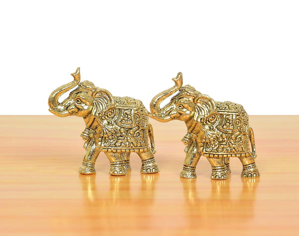 Brass Elephant Figurine| Set of 2 | (Height 3 Cm) Study Setting