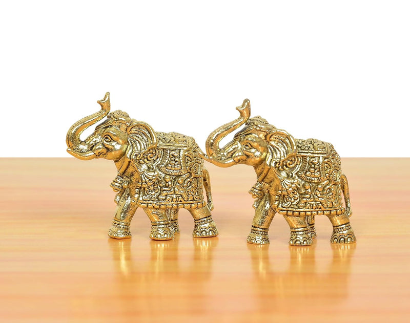 Brass Elephant Figurine| Set of 2 | (Height 3 Cm)