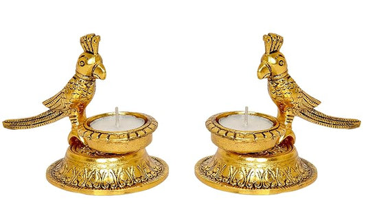 Metal Parrot Lamp Pair Statue (Set of 2) Diya Animal & Bird Diya Figure Home Decor Height- 4 Inches