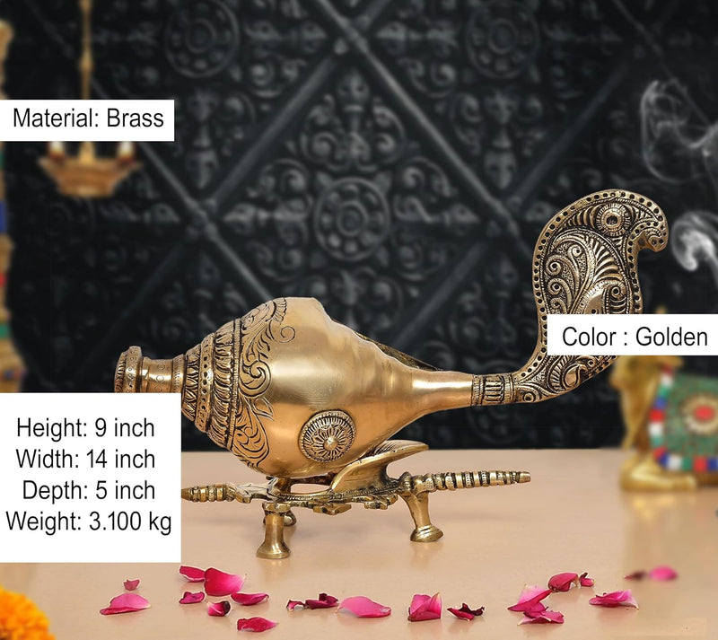 Brass Conch Shankh with Stand (Height: 13 inch)