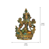 Brass Tara Devi statue (5.5 in tall, 3.5 in wide), seated multi-armed