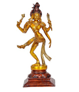 Brass Ardhanrishvara dancing statue, raised arms and curved posture, full body