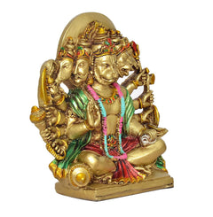 Resin Panchmukhi Hanuman idol, angled view showing multiple faces and detailed arms