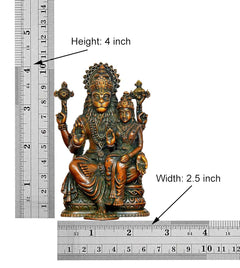 Lakshmi Narasimha brass statue with size ruler, height 4-inch