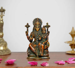 Superfine brass Lakshmi Narasimha statue, front view, 4-inch