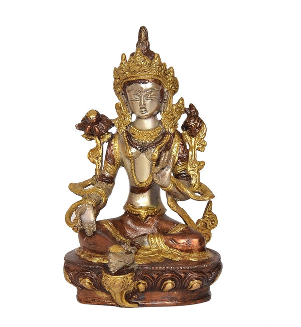 Brass Tara Devi Statue - Handcrafted Hindu Goddess Idol for Home Decor and Pooja Mandir Golden Color (Height 8 Inch)