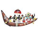 Iron vallamkali boat wall showpiece with painted figures and red umbrella, LED lights