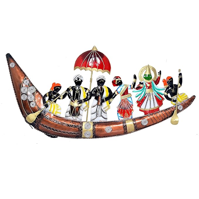 Iron Vallamkali Boat Wall Decorative Showpiece With LED Light (Height 15.5 Inches)