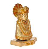 Brass Khatu Shyam idol statue side view with crown rays and engraved nameplate