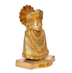 Brass Khatu Shyam idol statue side view with crown rays and engraved nameplate