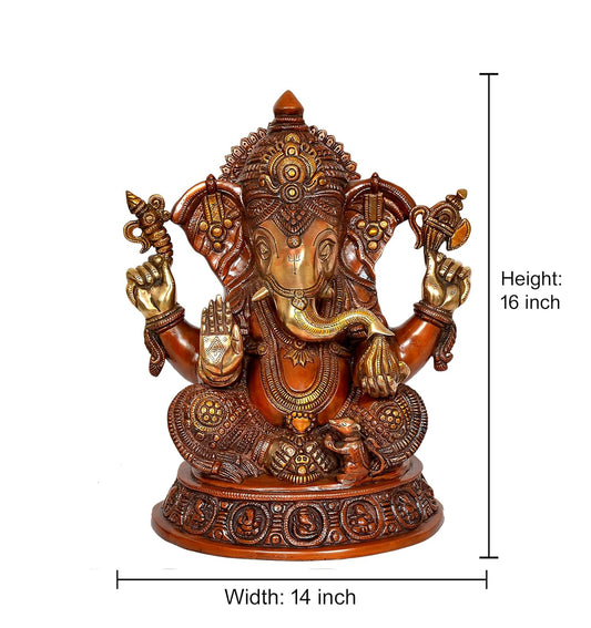 Brass multicolour Decorative Ganesha Murti – Religious Showpiece for Home & Office (Height : 16 Inches)