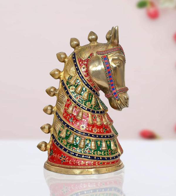 Brass Horse Head Statue with Stone Work for Home Decor and Office Decor (Height: 23 Inch)