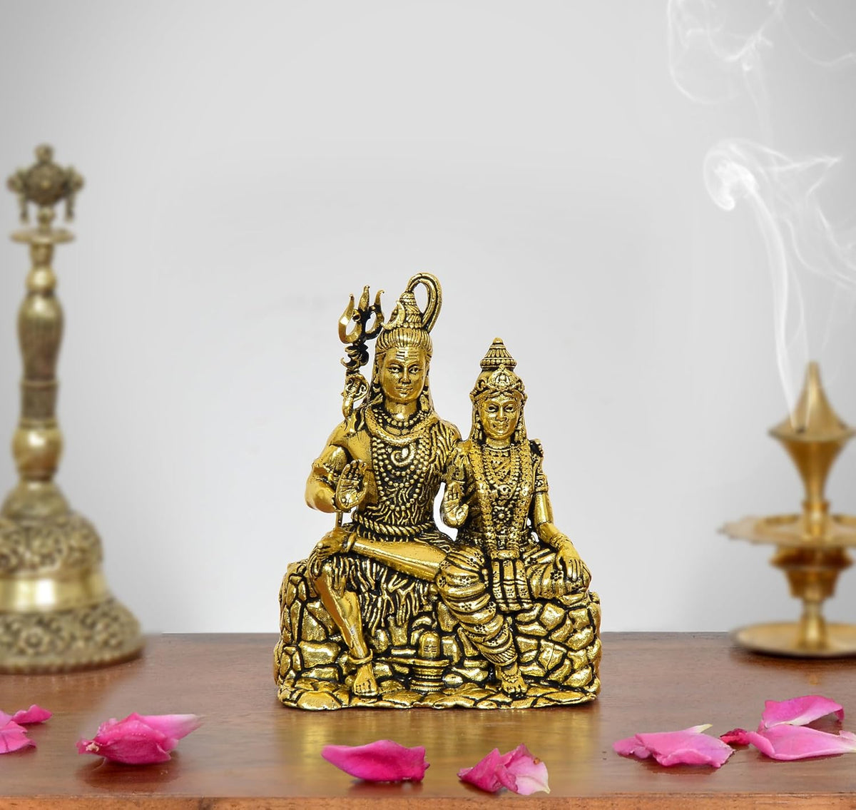 Superfine Brass Shiva and Parvati Maa idol Golden (Height 3.5 Inch)