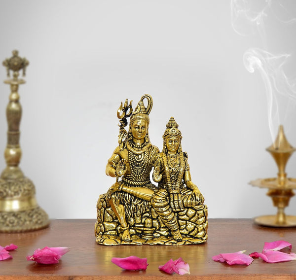 Superfine Brass Shiva and Parvati Maa idol Golden (Height 3.5 Inch)