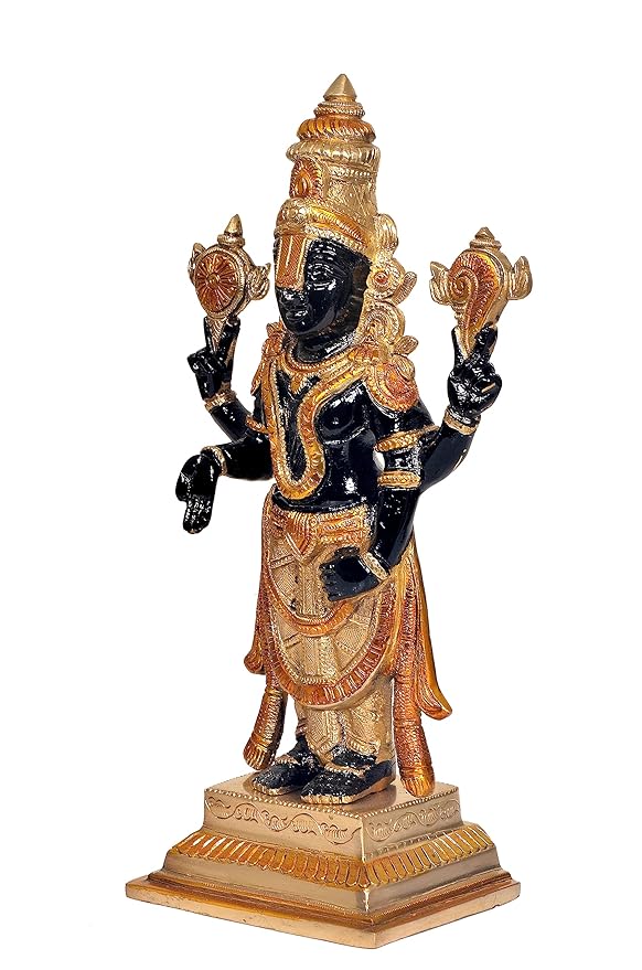 Brass Tirupati Balaji Statue Idol for Home Decor Showpiece | Height : 11 inches Study Setting
