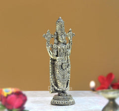 Brass Lord Tirupati Balaji idol statue, three-quarter view with engraved detailing on torso