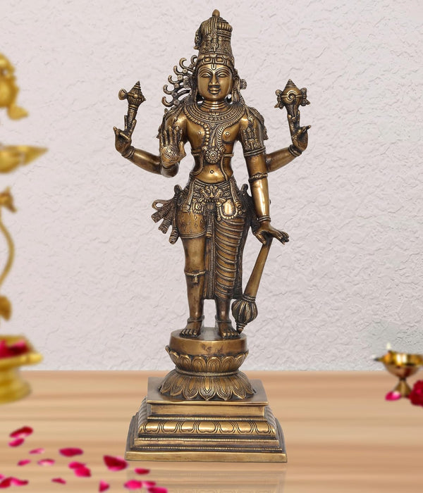 Brass Vishnu Four Armed Standing Vishnu Statue,for Home Decor and Pooja Mandir Temple (Height 21.5 Inch)