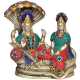 Vishnu-Idol mit Maa Lakshmi auf Sheshnag, dekorative Messingfigur