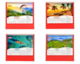 2026 desk calendar month pages: January, February, March, April with spiral binding