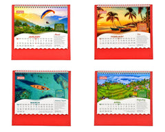 2026 desk calendar month pages: January, February, March, April with spiral binding
