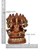 Brass Panchmukhi Ganesha idol with size diagram: Height 8 in, Width 6 in