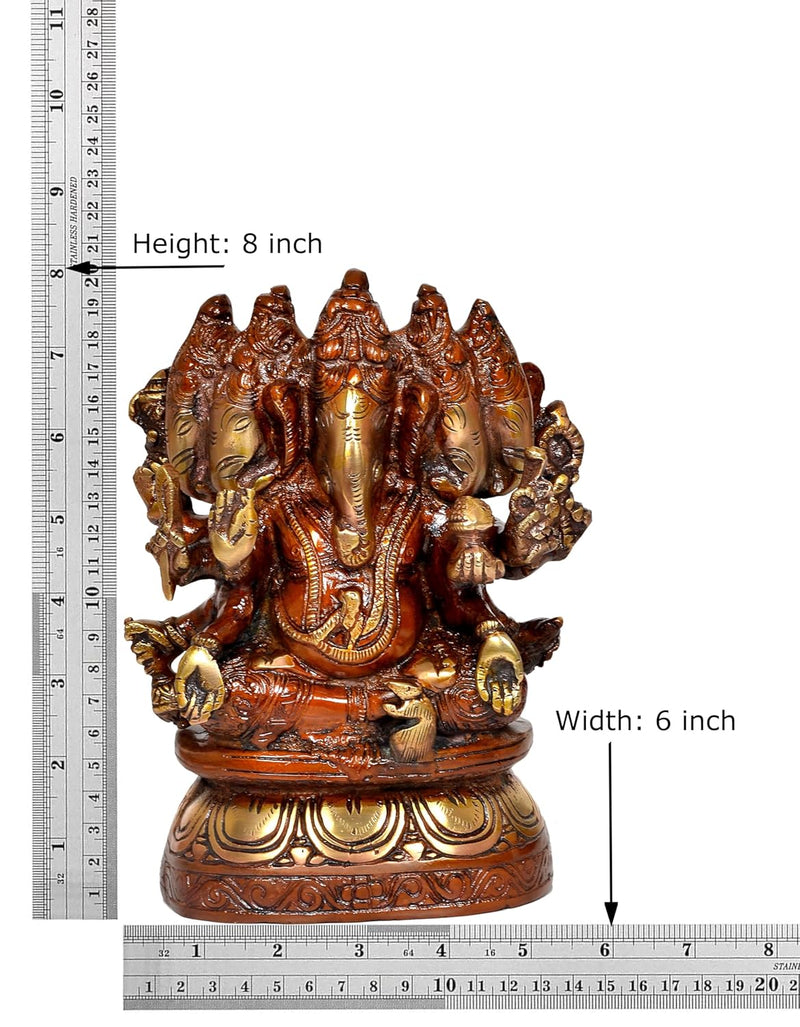 Brass Panchmukhi Ganesha Ganesh Idol Staue Murti for Home Decor Ofice,Temple, Mandir Pooja (Height : 8 Inch)