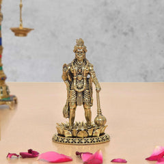 AONA Superfine Brass Hanuman Ji standing sculpture with detailed crown and ornaments