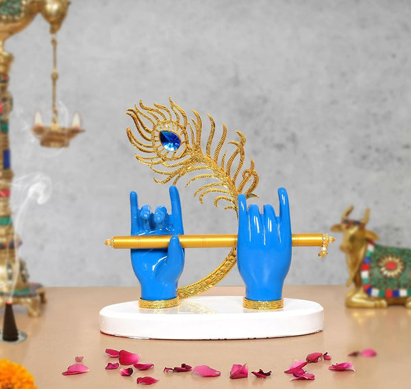 Resin Blue Krishna Ji Hands with Flute Decor (Height: 7 Inch)