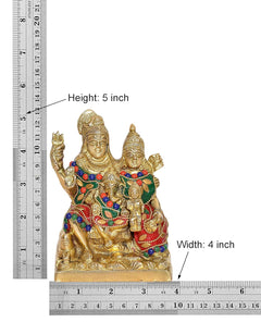 Brass Shiv Parivar murti (5 inch) with size guide: height 5 in, width 4 in, gold-toned sculpt