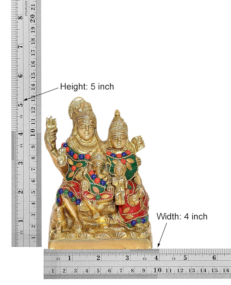 Brass Shiv Parivar Shiva Family Idol Family for Home Decor Mandir Pooja Showpiece Barss Statue (Height 5 Inch)