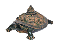 Brass Ashtalakshmi Shree Yantra on Tortoise (Kachua) Figurine | Traditional Vastu Home Decor Accent (Height: 7 Inches)