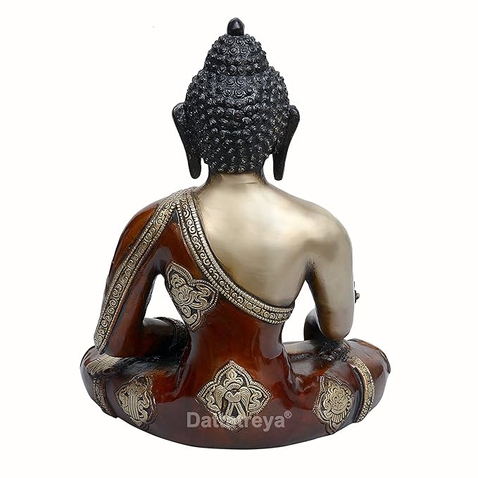 Brass Buddha Statue Bhumisparsha Pose (Height: 11 Inches)