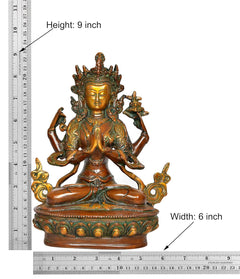 Brass Tara Devi statue (9 in height, 6 in width), seated meditative pose on lotus base