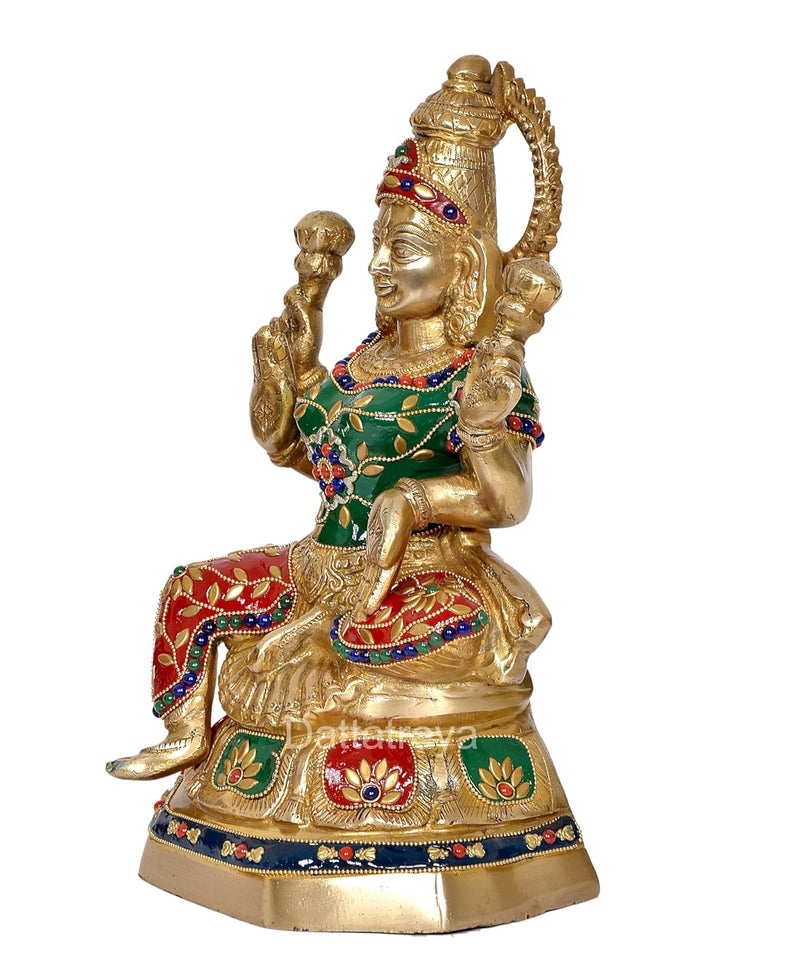 Brass Lakshmi Statue - Goddess Laxmi Idol for Home Decor and Pooja - Hindu Goddess of Wealth Figurine (Height 11.5 Inch)