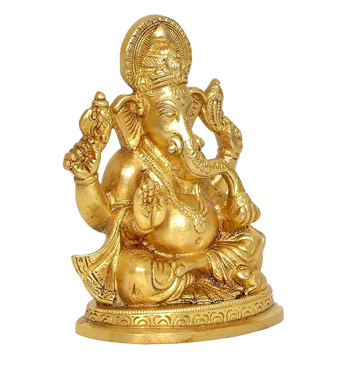 Brass Lord Ganesha Ganpati Idol Vinayak Religious Statue Brass Murti (Height 5.5 Inch)