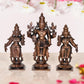 Copper Vishnu Shridevi and Bhudevi Statue for Home Temple Office Mandir Pooja Decor, (Height: 4 Inch)