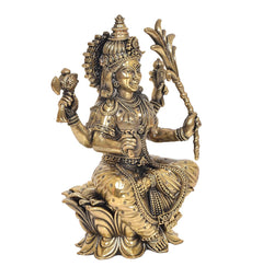 Superfine Brass Goddess Rajarajeshwari Statue Seated on Lotus – Tripura Sundari, Lalita Devi Murti, Traditional Hindu Sculpture for Home Temple & Mandir Décor (Height: 8 Inches)