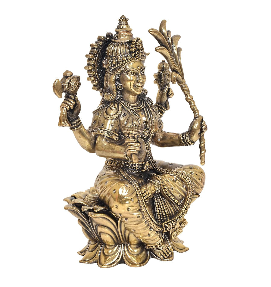 Superfine Brass Goddess Rajarajeshwari Statue Seated on Lotus – Tripura Sundari, Lalita Devi Murti, Traditional Hindu Sculpture for Home Temple & Mandir Décor (Height: 8 Inches) Craft Detail