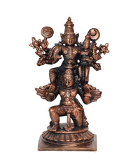 Copper Vishnu statue ornament, multi-armed deity holding objects, standing on base