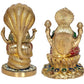 Brass Lord Sitting Vishnu Lakshmi On Shesh Naag Idol Figurine Showpiece Multicolour Height 8" Inches (Set of 2)