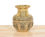 Brass Ashtalakshmi kalash with detailed engravings and wide flared mouth